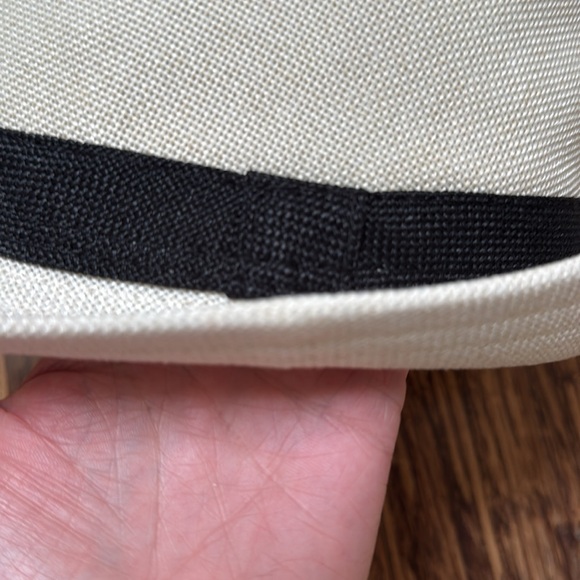 Vintage cream off-white black trim woven fabric fedora hat one size - Picture 7 of 13